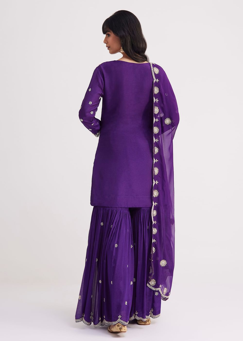 Purple Cutdana Embroidered Sharara Suit With Organza Dupatta