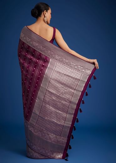 Purple Dola Silk Saree With Zari Woven Floral And Geometric Patterns