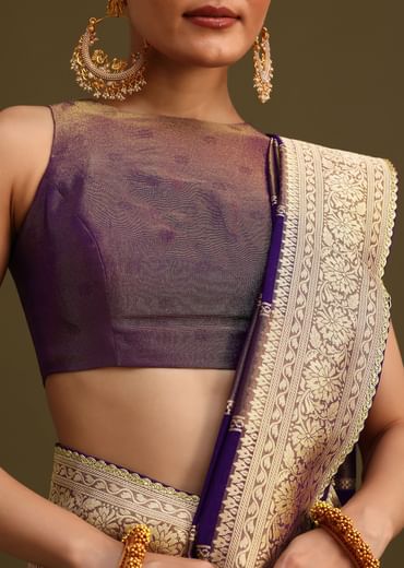 Purple Dual Shaded Khaddi Georgette Saree With Zari Brocade Pallu Border