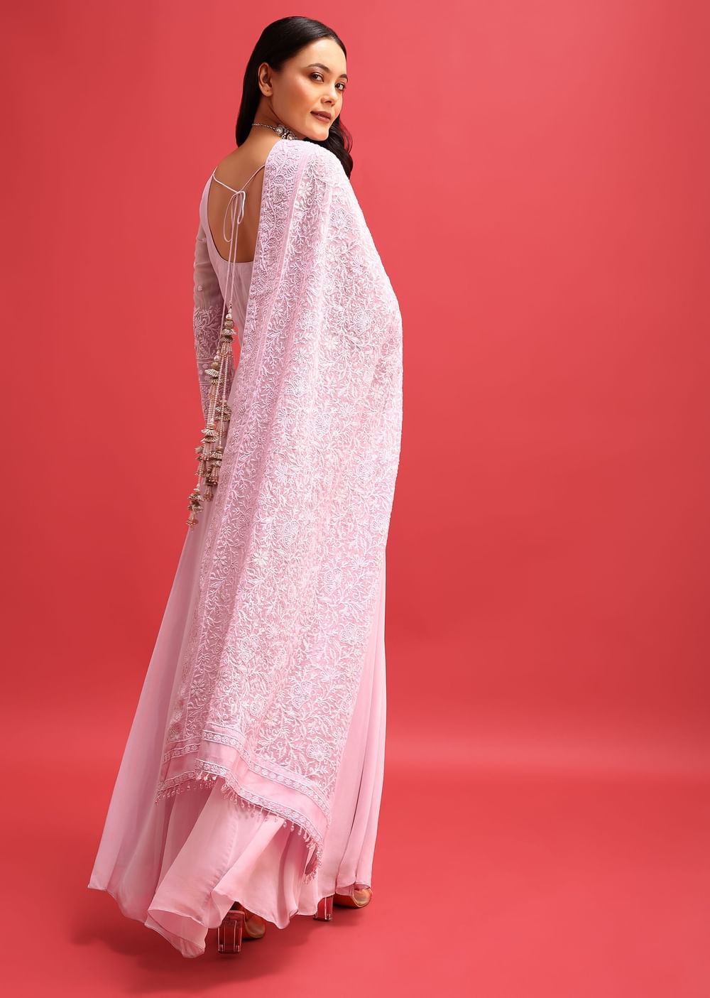 Purple Embroidered Anarkali With Lucknowi Work Dupatta