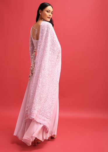 Purple Embroidered Anarkali With Lucknowi Work Dupatta