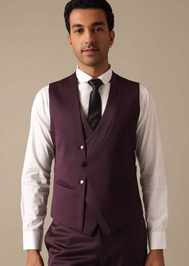 Purple Embroidered Tuxedo Set With Blazer And Pant Set In Terry Rayon