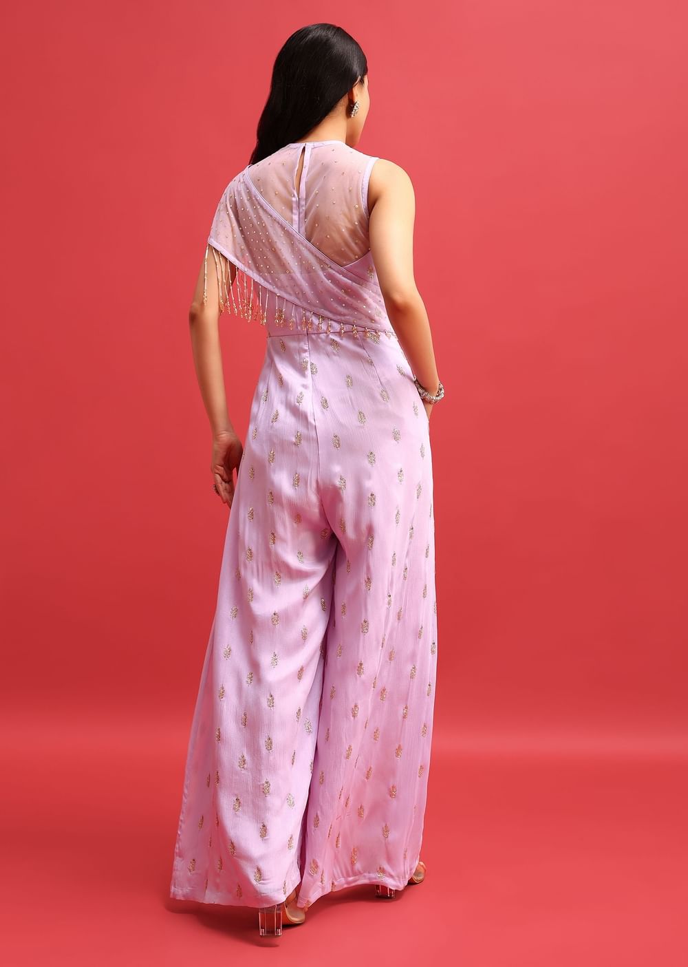 Purple Embroidered Jumpsuit With Sequins Work