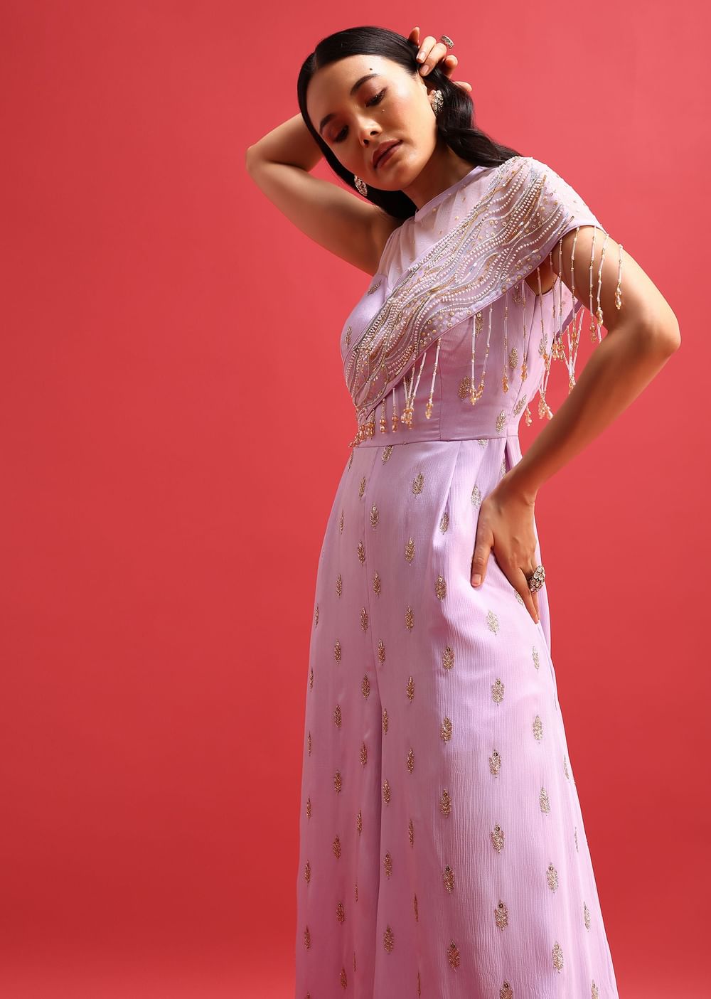 Purple Embroidered Jumpsuit With Sequins Work