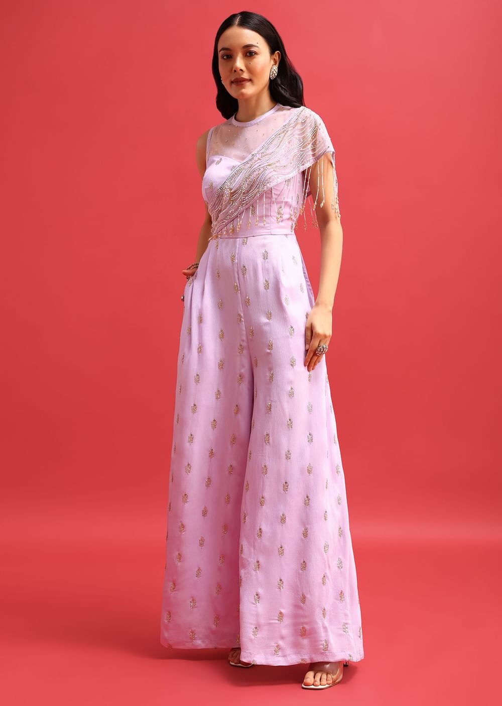 Purple Embroidered Jumpsuit With Sequins Work