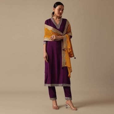 Purple Embroidered Kurta Set With Sequin Work