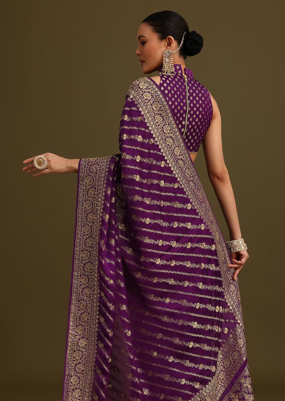Purple Embroidered Saree With Zardosi And Cutdana Work