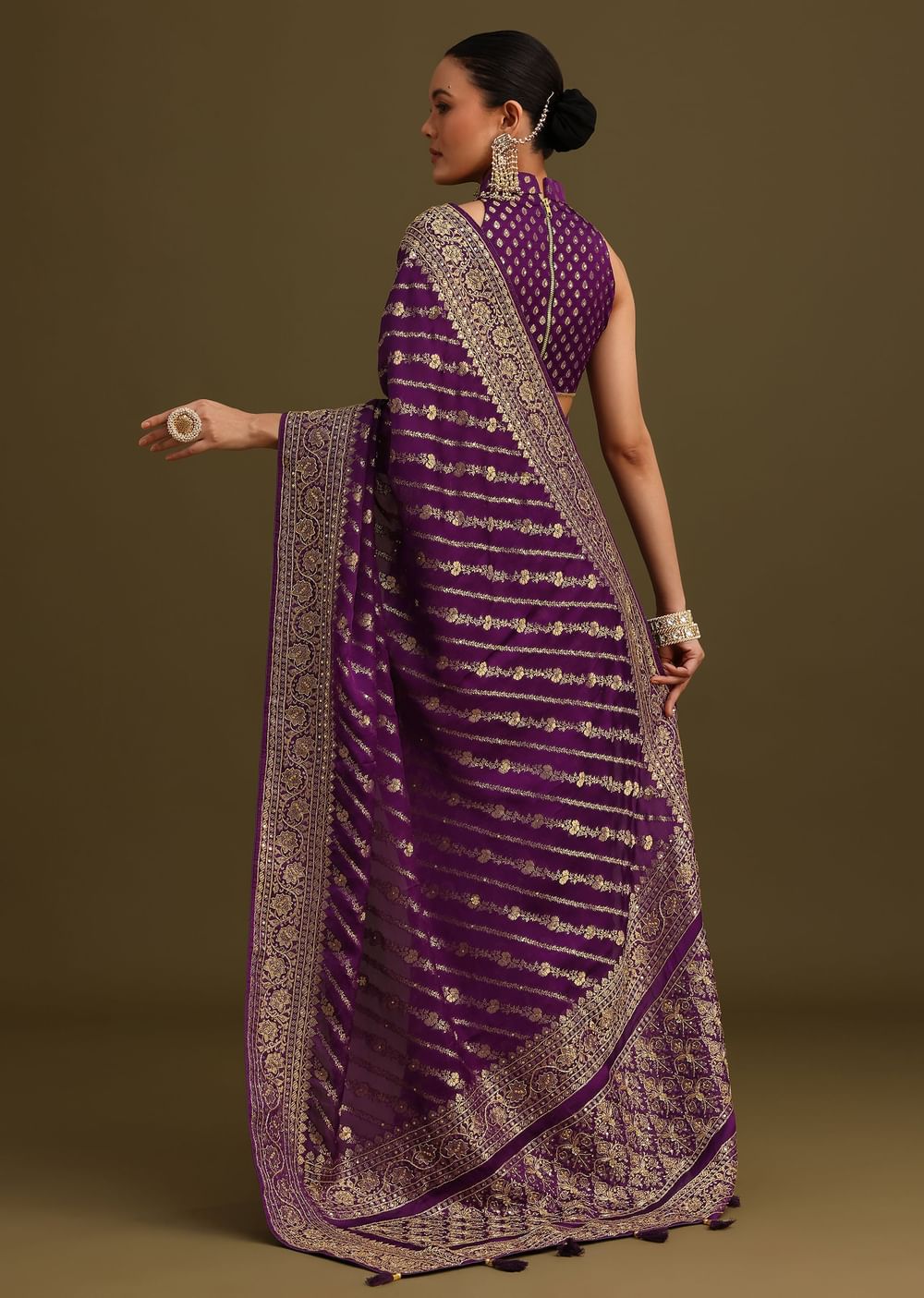 Purple Embroidered Saree With Zardosi And Cutdana Work