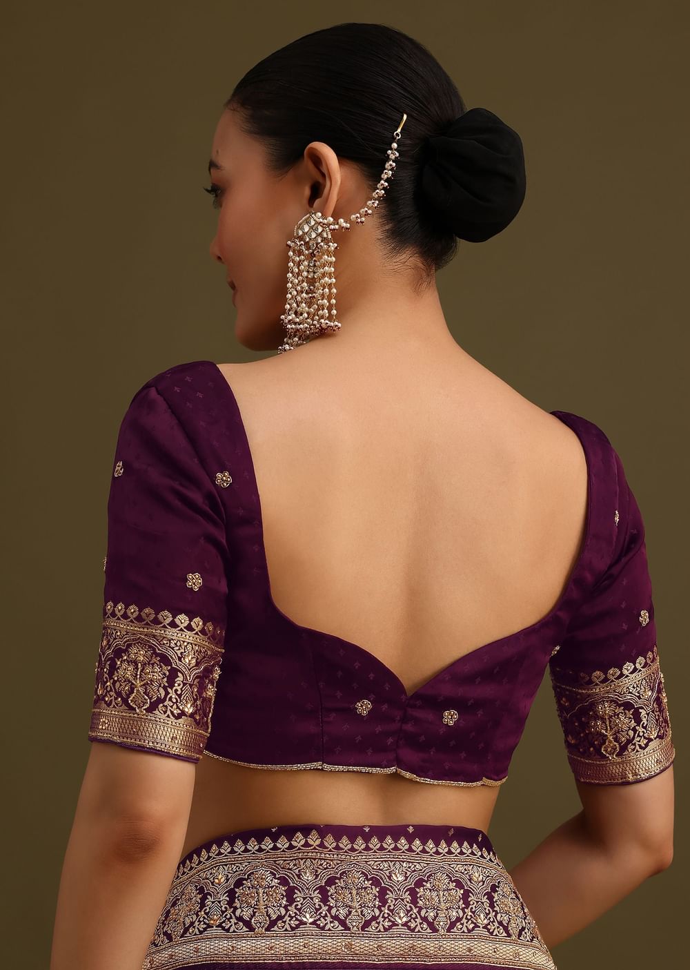 Purple Embroidered Saree With Zardosi Work And Unstitched Blouse