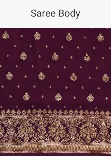 Purple Embroidered Saree With Zardosi Work And Unstitched Blouse