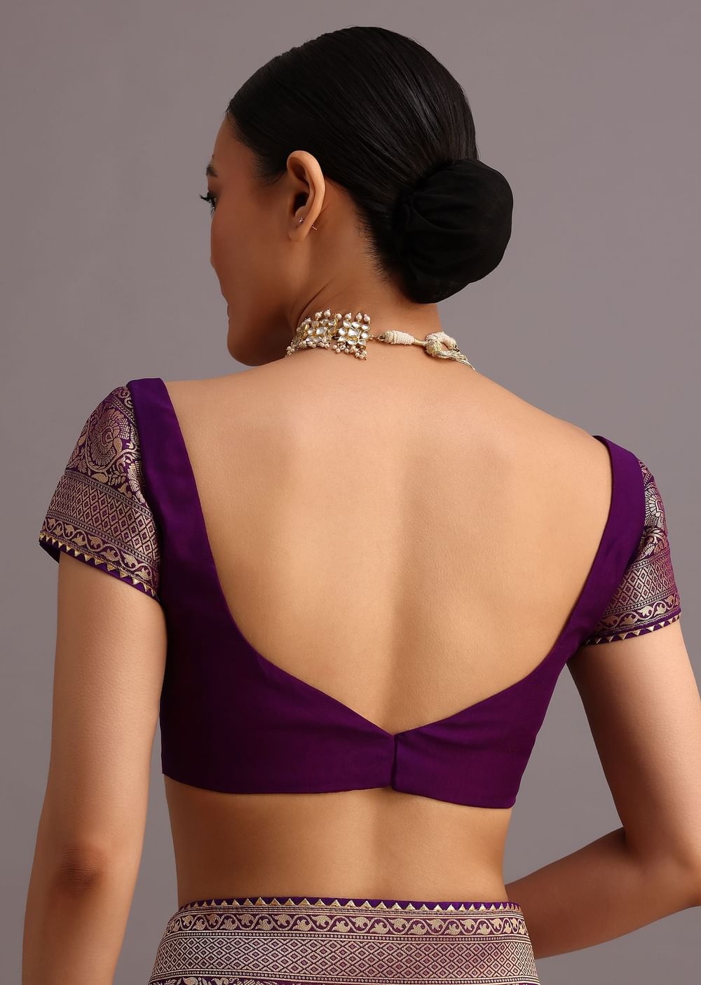 Purple Khaddi Georgette Woven Saree In Bandhani Detail With Gotta Patti Border