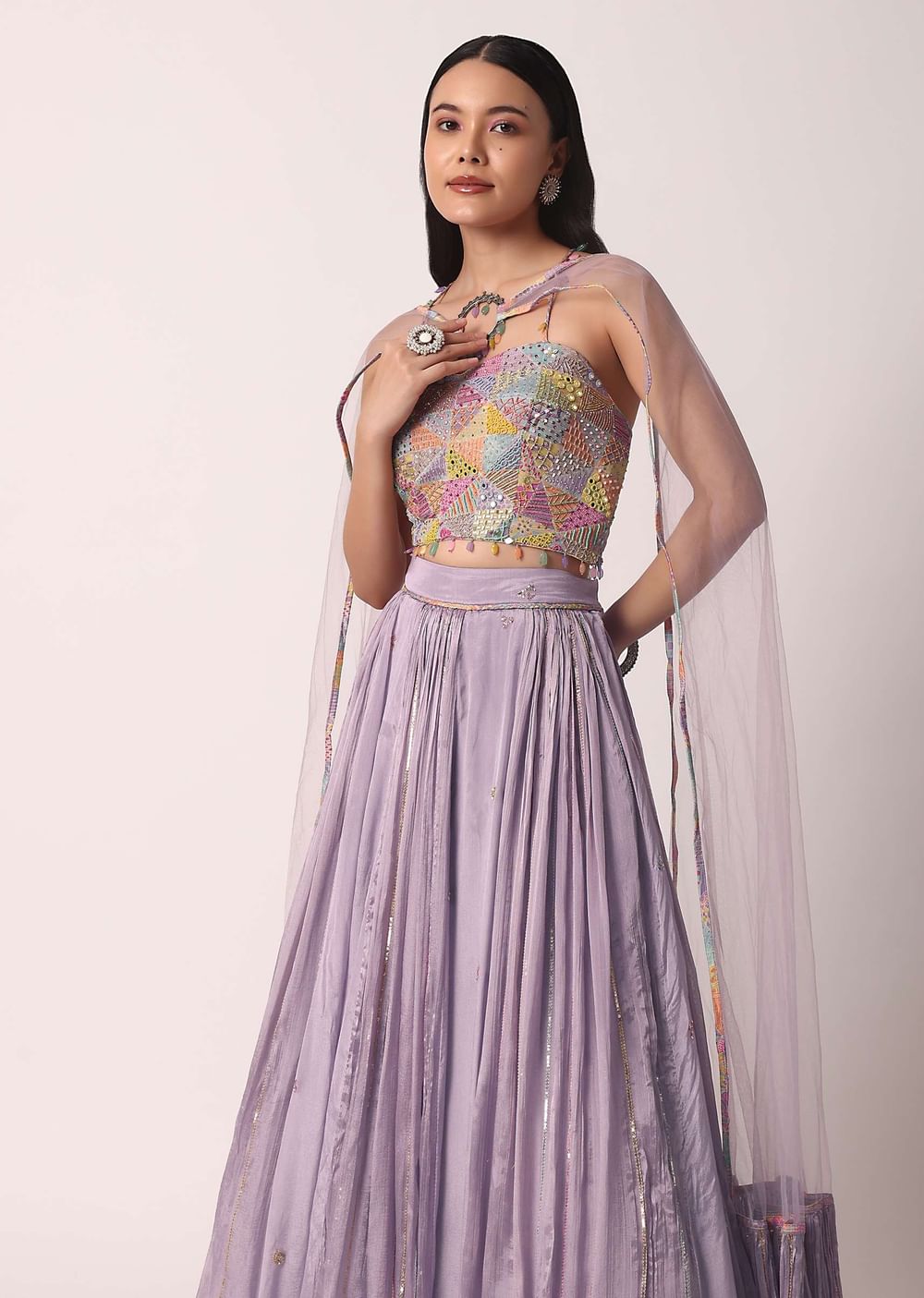 Purple Lehenga Set With Net Dupatta with Purple Lehenga Set With Net Dupatta