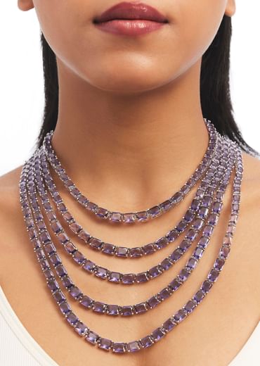 Purple Multi Layered Zircon Necklace Set