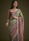Purple Ombre Tissue Saree With Scallop Border