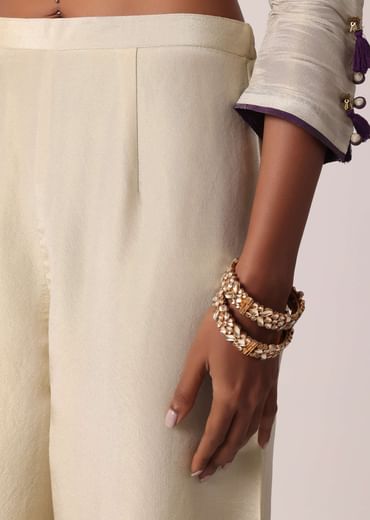 Purple Palazzo Set In Silk With Embroidered Kurta