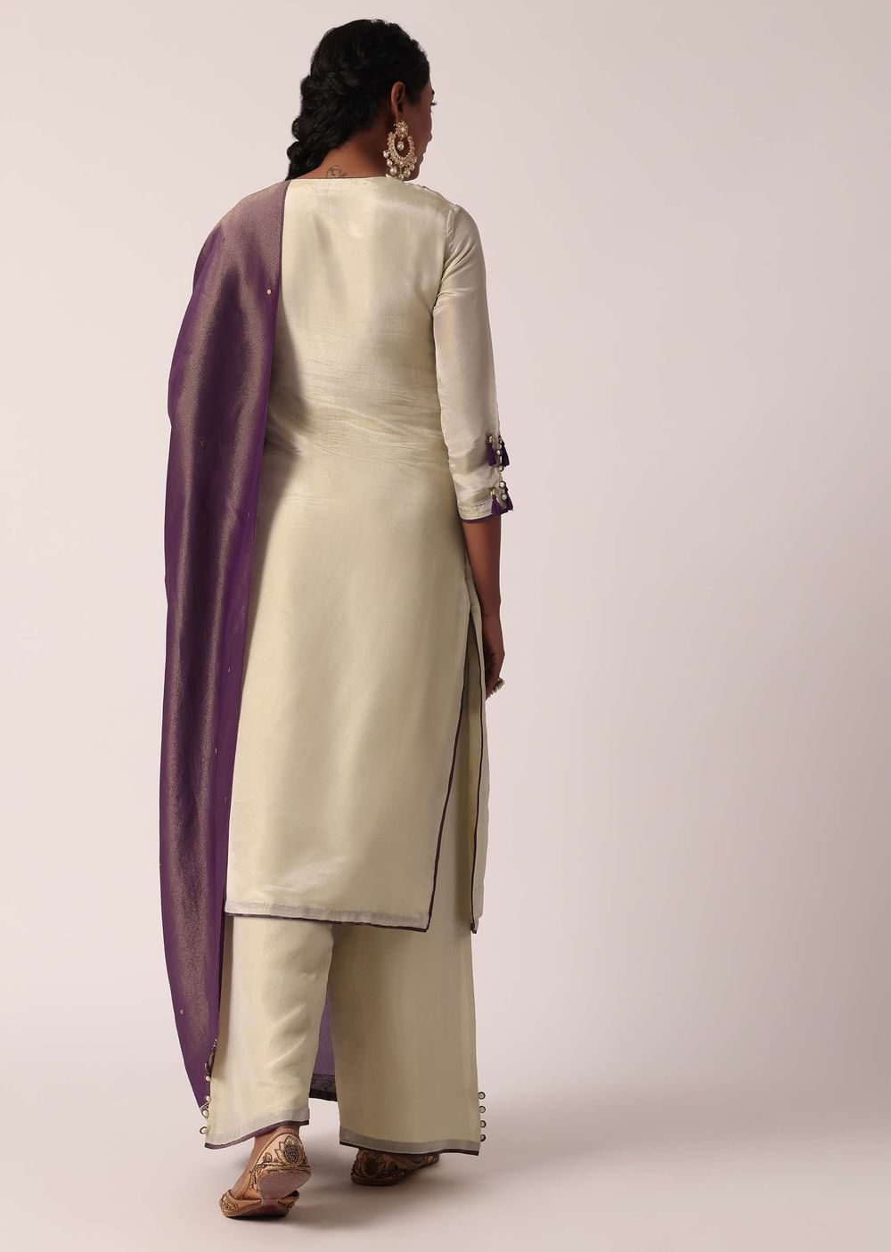 Purple Palazzo Set In Silk With Embroidered Kurta