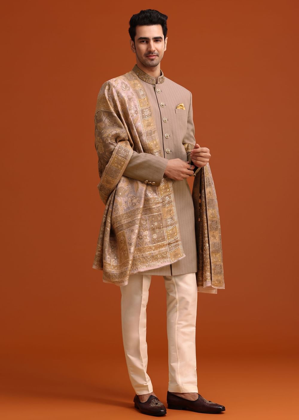 Purple Polyester Hand Embroidered Indo Western Set With Dupatta