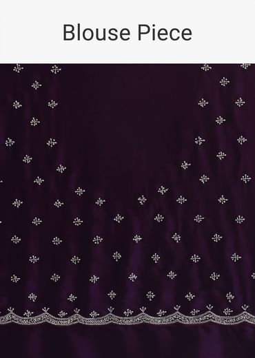 Purple Satin Chinon Saree With Stone Work And Unstitched Blouse Piece