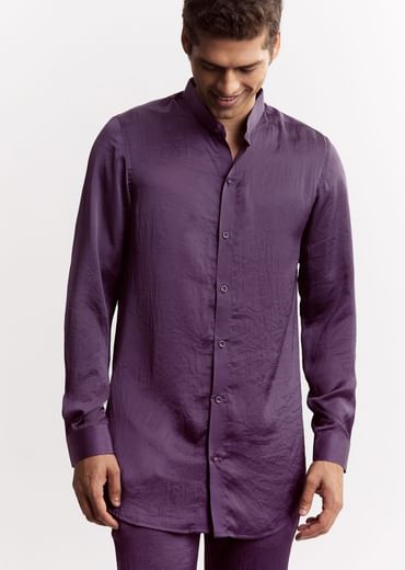 Purple Satin Jacket Kurta Set With Metal Embellishment