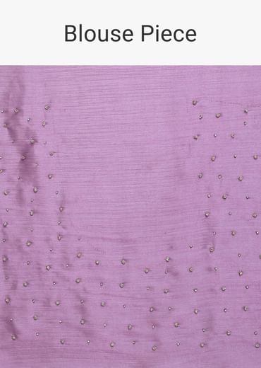 Purple Satin Saree With Cutdana Embellishment And Unstitched Blouse Fabric