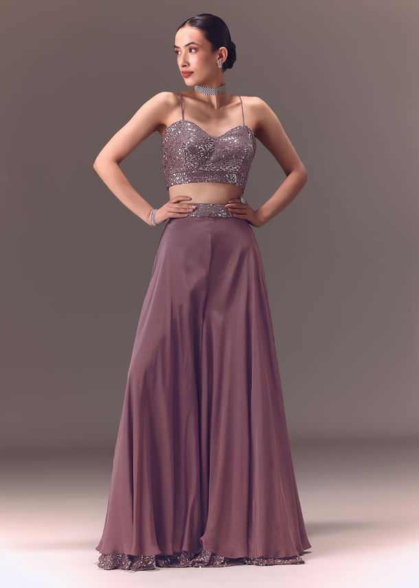 Purple Sequin Embellished Jacket And Palazzo Set Purple Sequin Embellished Jacket And Palazzo Set