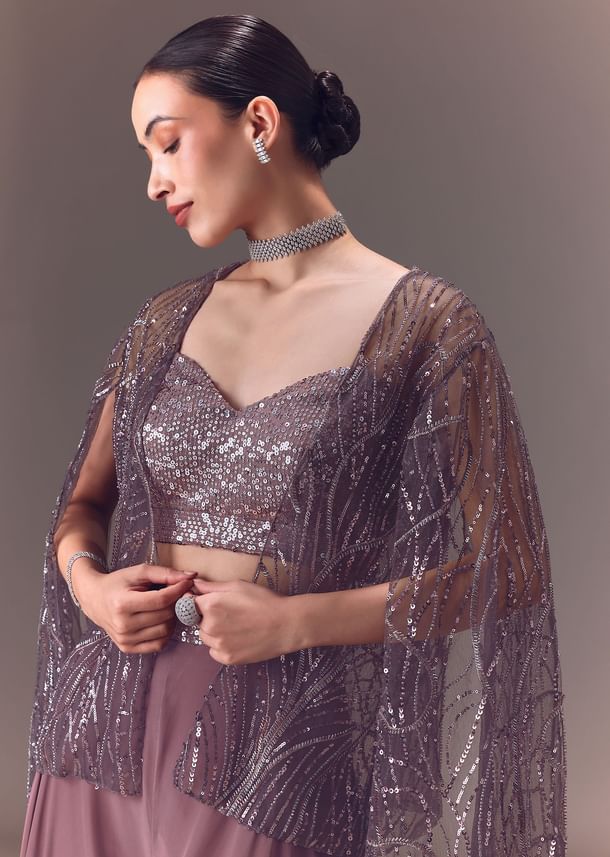 Purple Sequin Embellished Jacket And Palazzo Set Purple Sequin Embellished Jacket And Palazzo Set