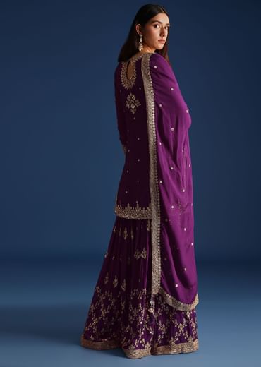 Purple Sequin Embellished Kurta And Palazzo Set