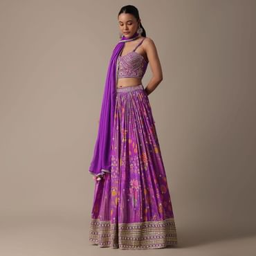 Purple Silk Lehenga Set With Hand-Embroidered Choli And Dupatta
