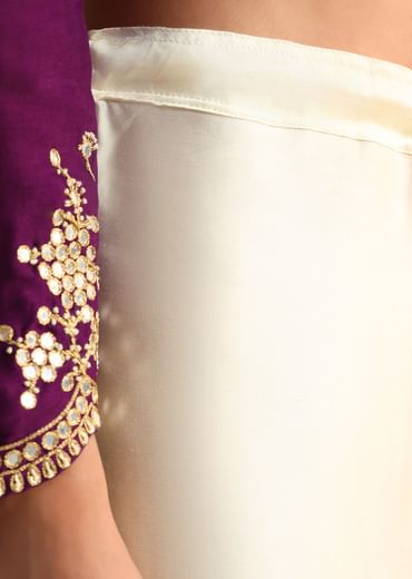 Purple Silk Mirror Embroidered Kurta Dhoti