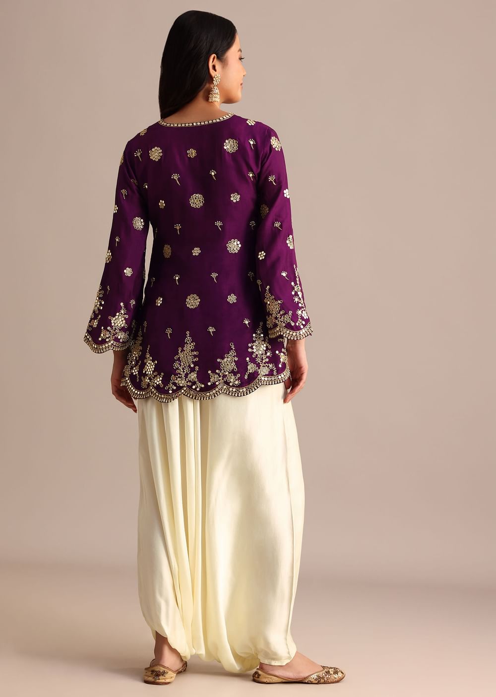 Purple Silk Mirror Embroidered Kurta Dhoti