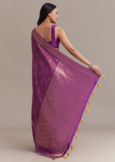 Lavendar Tissue Silk Saree With Butti Work And Chanderi Zari Woven Border