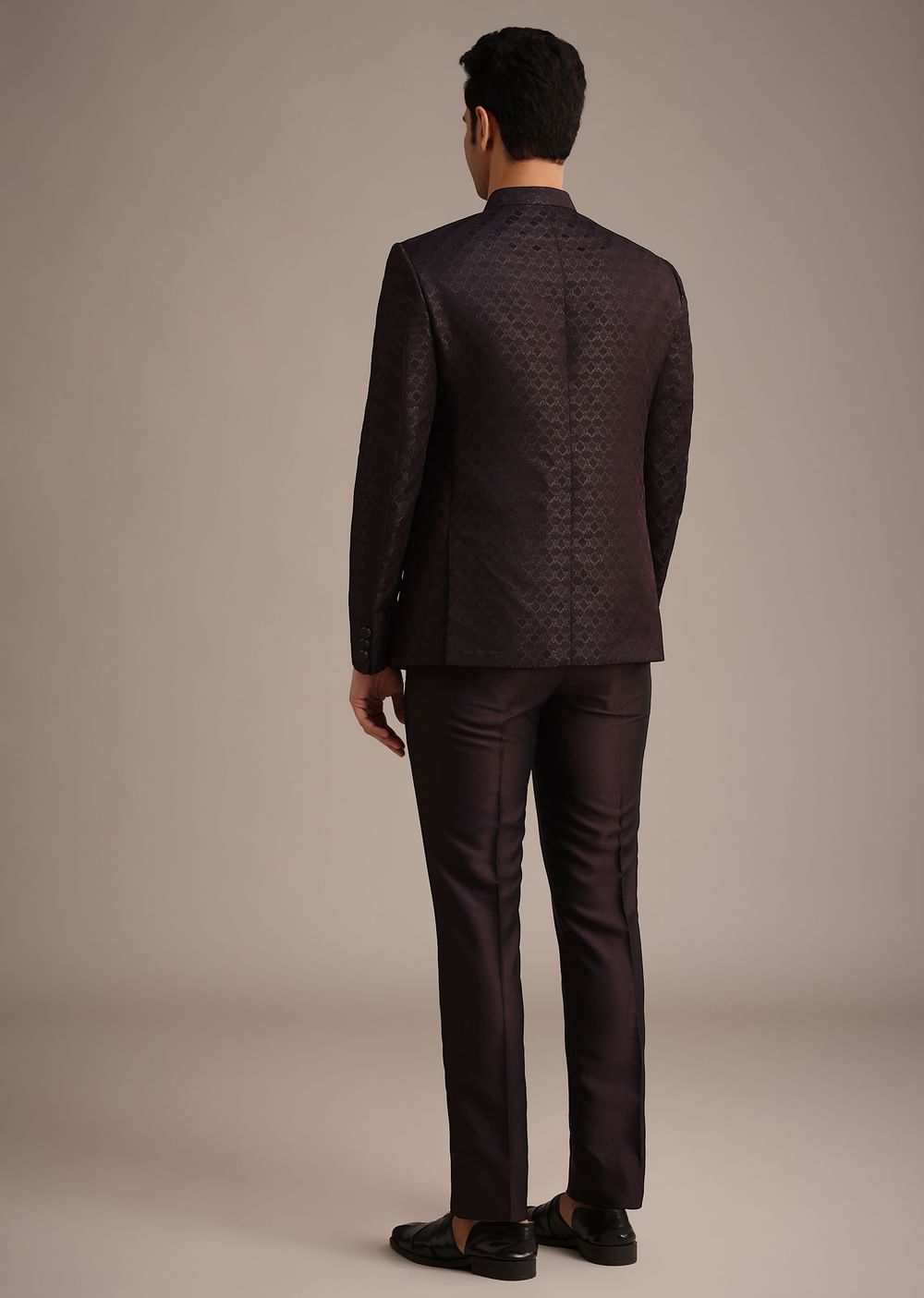 Purple Viscose Jodhpuri Set With Pocket Square