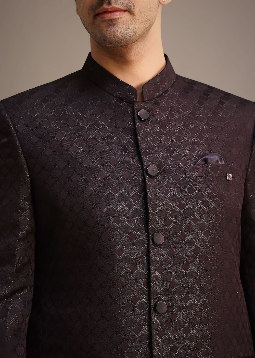 Purple Viscose Jodhpuri Set With Pocket Square