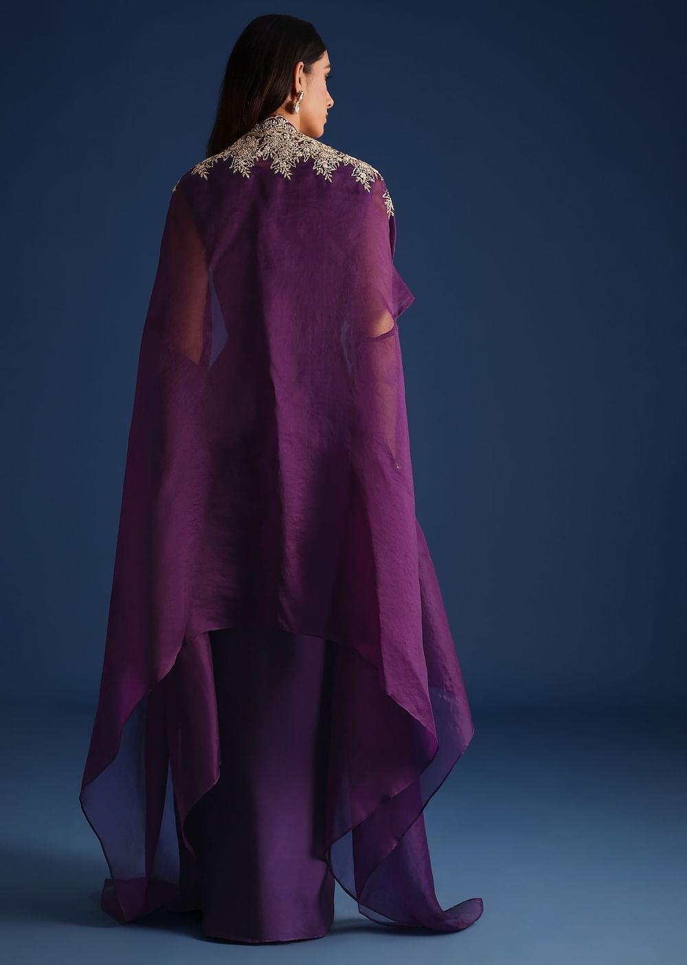 Purple Zardozi Work Jacket With Crop Top And Skirt