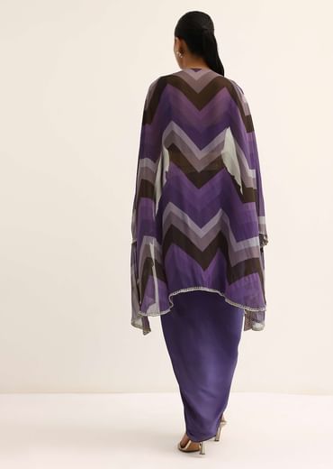 Purple Zig Zag Print Jacket And Skirt Set