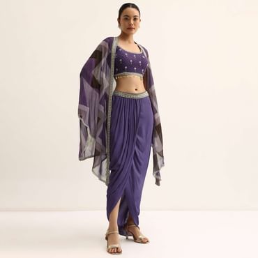 Purple Zig Zag Print Jacket And Skirt Set