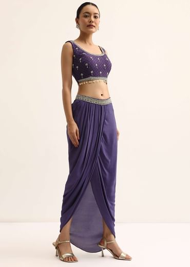 Purple Zig Zag Print Jacket And Skirt Set
