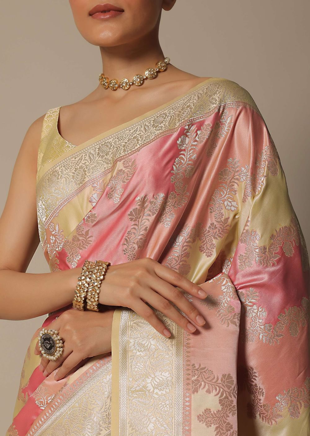 Radiant Peach Silk Saree With Unstitched Blouse Fabric-