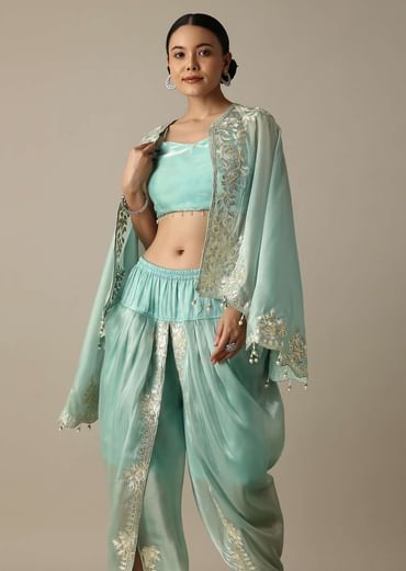 Radiant Teal Gotta Patti Work Dhoti Set With Jacket