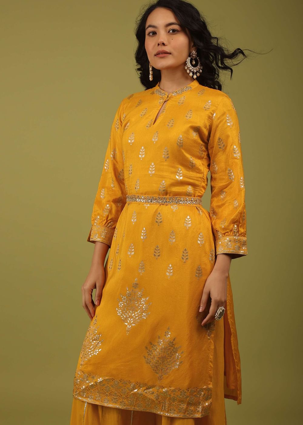 Radiant Yellow Gharara Suit Set In Brocade With Embroidery In Dola Silk