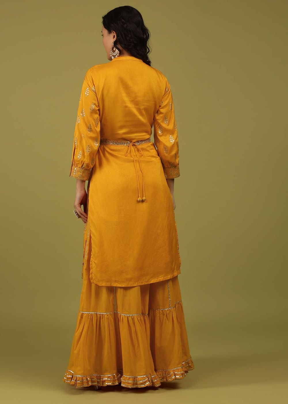 Radiant Yellow Gharara Suit Set In Brocade With Embroidery In Dola Silk