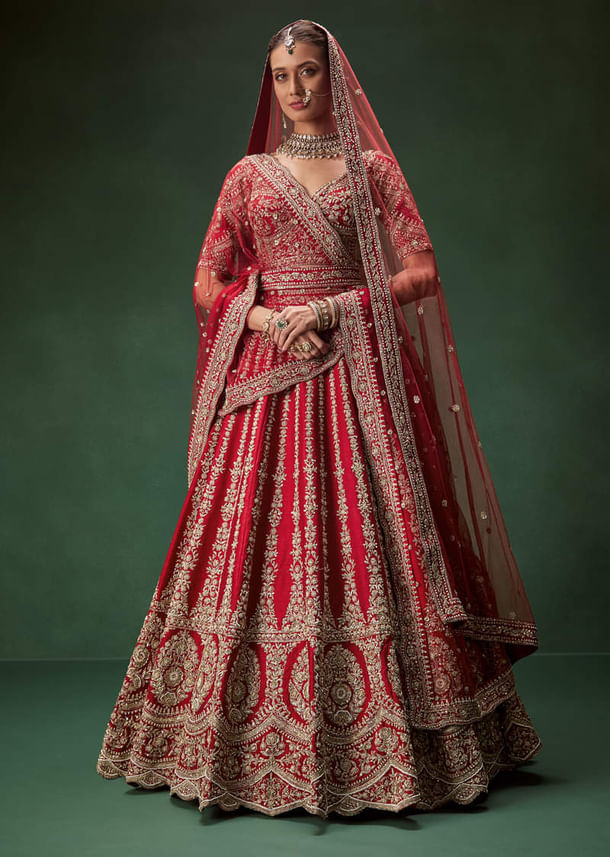 Rani Bridal Lehenga With Resham Work Dupattas