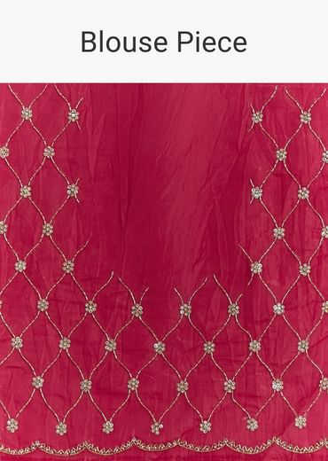 Rani Pink Crushed Tissue Saree With Cutdana And Sequin Embroidery