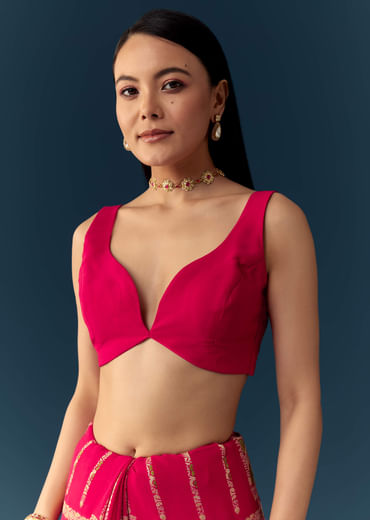 Rani Pink Dola Silk Bandhani Woven Saree with Unstitched Blouse