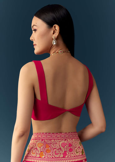 Rani Pink Dola Silk Bandhani Woven Saree with Unstitched Blouse