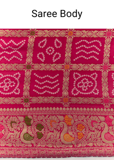 Rani Pink Dola Silk Bandhani Woven Saree with Unstitched Blouse