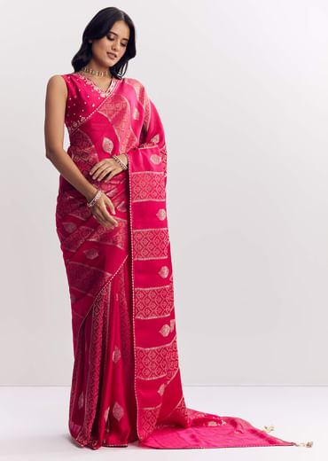 Rani Pink Dola Silk Saree With Gota Patti Woven Motif