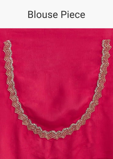 Rani Pink Embroidered Chinon Saree With Cut Dana