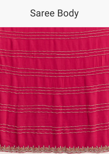 Rani Pink Embroidered Chinon Saree With Cut Dana
