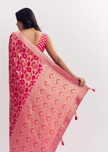 Rani Pink Georgette Saree With Zari Jaal Work